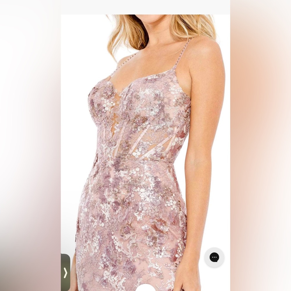 Embroidered spaghetti strap trumpet gown - Picture 3 of 5